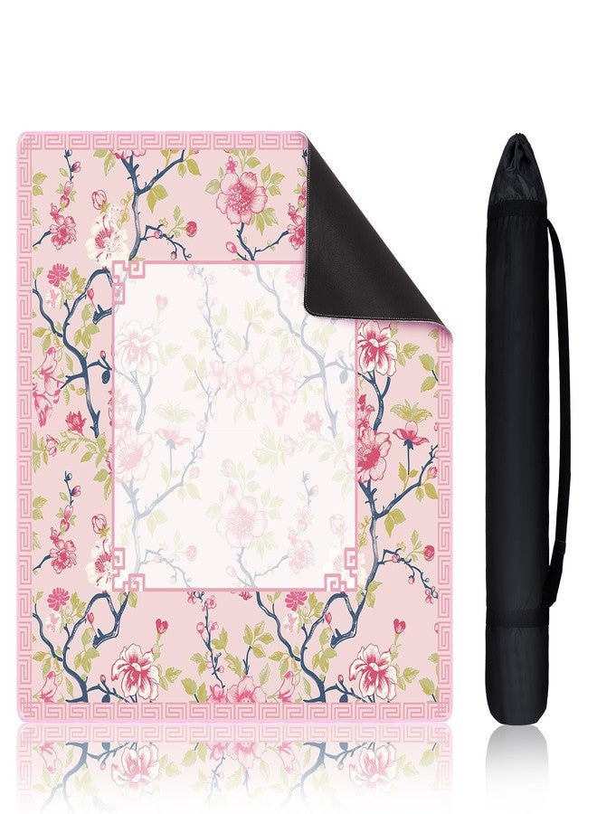 Sonwyoung 22 Inch Mini Chinoiserie Mahjong Mat for Travel Set White Floral Mahjong Mat Cute Small Domino Accessories Gifts Domino and Tile Game Table(Pink and Green) - Image 1